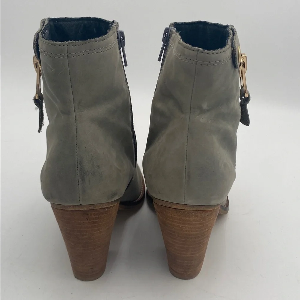 Aldo Gray Ankle Boots with Wooden Heel women 9 leather suede casual festival Y2K